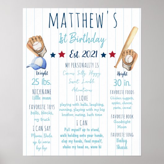 Poster SIGNE DU PREMIER ANNIVERSAIRE DE BASEball (Devant)