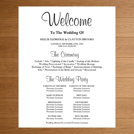 Poster SIGNE DU PROGRAMME DE Cérémonie simple Mariage