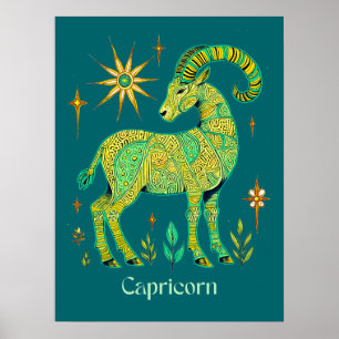 Poster Signe du zodiaque Capricorne en motifs complexes