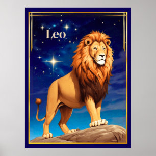 Poster Signe du zodiaque Lion sous un ciel étoilé