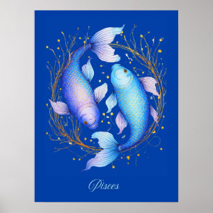 Poster Signe du zodiaque Poissons, deux carpes koï gracie