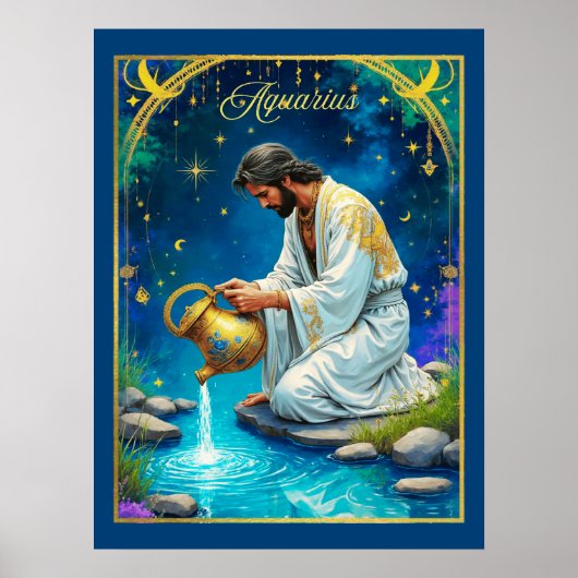Poster Signe du zodiaque Verseau sous un ciel étoilé (Devant)