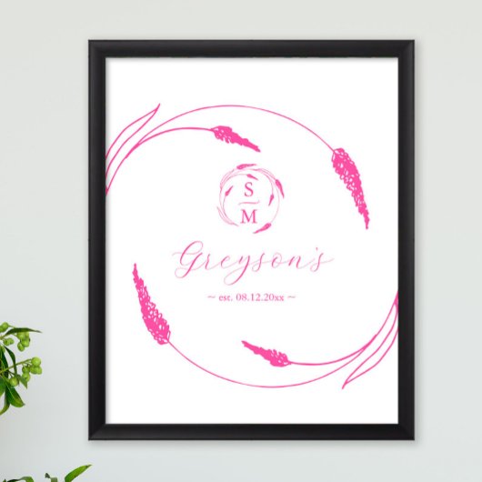 Poster Signe et garde Mariage rose vibreux unique