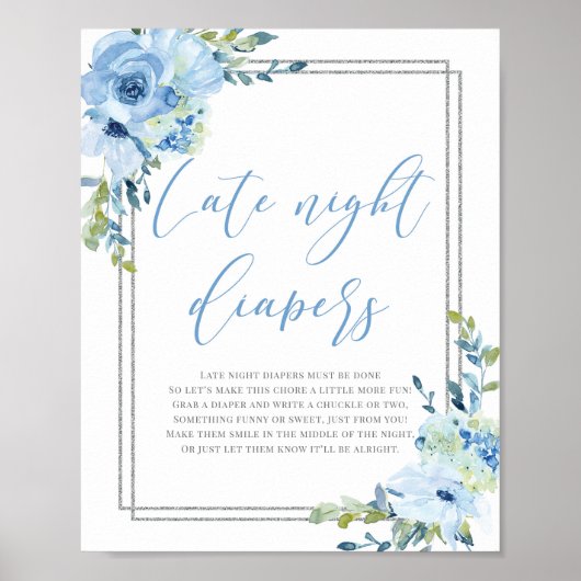 Poster Signe floral bleu argent boho tard la nuit couches (Devant)