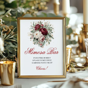 Poster Signe floral de bar Mimosa Burgundy Blush Marsala