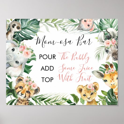Poster Signe Floral de verdure Safari Baby shower Maman-o (Devant)