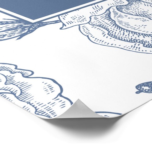 Poster Signe Floral Périwinkle Élégant Dîner De Répétitio (Coin)