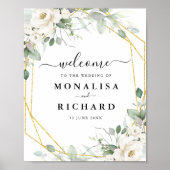 Poster signe géométrique or blanc floral mariage (Devant)