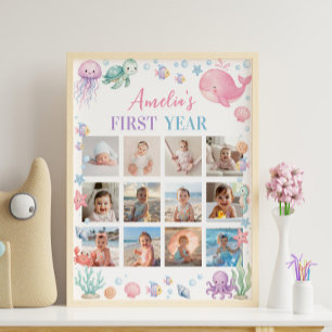 Poster Signe jalon de naissance Rose Oneder sous la mer