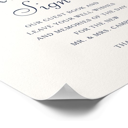 Poster Signe Kindly Monogram Mariage Livre d'invité Marin (Coin)