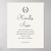 Poster Signe Kindly Monogram Mariage Livre d'invité Marin (Devant)