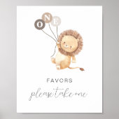 Poster Signe Lion avec 3 Ballons Brown Faveurs (Devant)