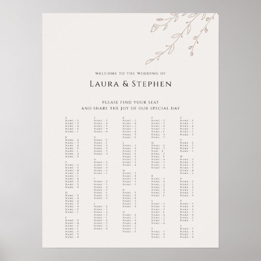 Poster SIGNE Mariage alphabétique botanique rustique (Devant)