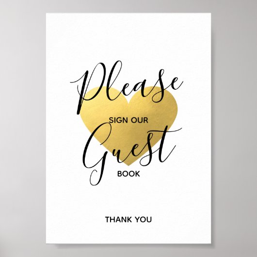 Poster SIGNE mariage Black Gold Heart | SIGN GUEST BOOK (Devant)