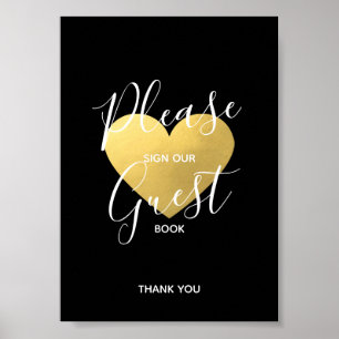 Poster SIGNE mariage Black Gold Heart   SIGN GUEST BOOK