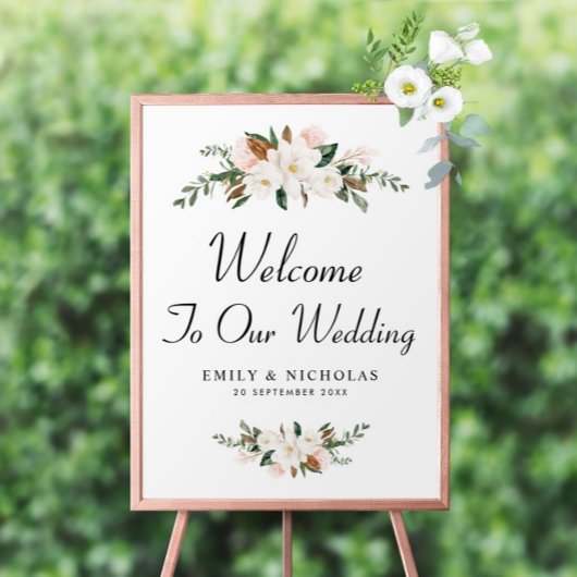Poster signe mariage blanc magnolia fleuri