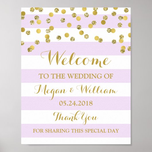 Poster SIGNE Mariage D'ACCUEIL Purple Stripes Gold Confet (Devant)