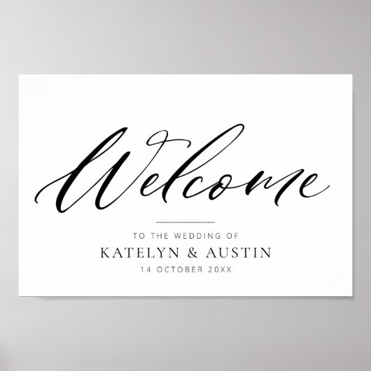 Poster signe mariage de bienvenue calligraphie noire (Devant)