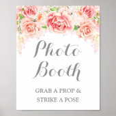 Poster Signe Mariage de la cabine photo Aquarelle rose Fl (Devant)