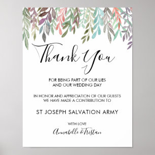 Poster Signe mariage - Donation Aquarelle éco-signe vert