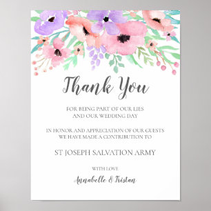 Poster Signe mariage - Dons Aquarelle Panneau Floral