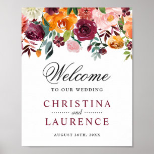 Poster SIGNE MARIAGE   Fleurs orange rose bordeaux