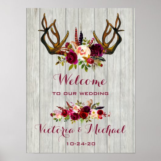 Poster SIGNE Mariage floral Boho Rustic Antler (Devant)