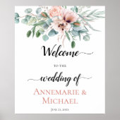 Poster SIGNE Mariage Floral Poulet Pavoie rose pâle (Devant)