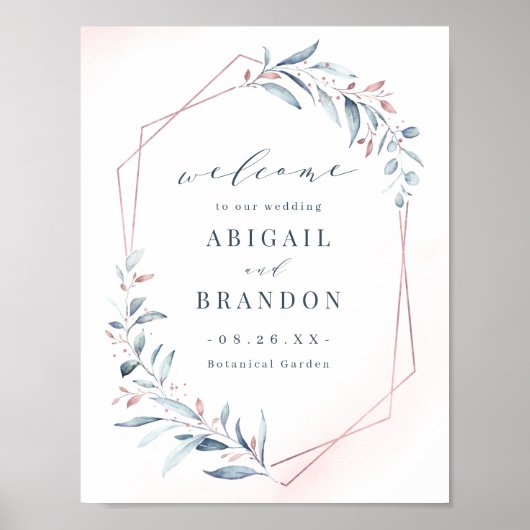 Poster SIGNE Mariage Géométrique rose Bleu Or (Devant)