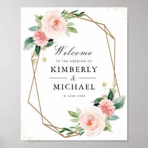 Poster signe mariage géométrique rose vif