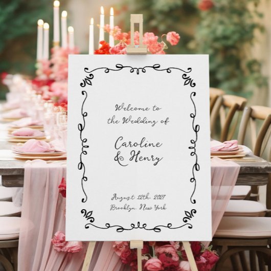 Poster SIGNE Mariage illustrée manuscrit en blanc