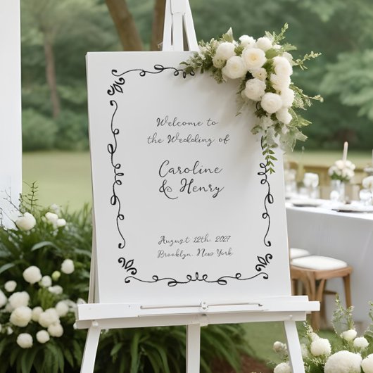 Poster SIGNE Mariage illustrée manuscrit en blanc