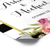 Poster SIGNE MARIAGE | Moderne Floral noir blanc rayures (Coin)