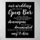 Poster SIGNE mariage Open Bar Funny Drunken Shenanigans (Devant)