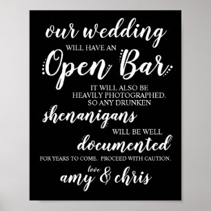 Poster SIGNE mariage Open Bar Funny Drunken Shenanigans