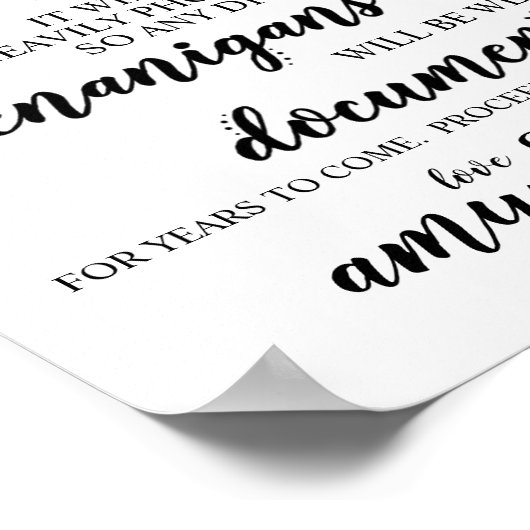 Poster SIGNE mariage Open Bar Funny Drunken Shenanigans (Coin)
