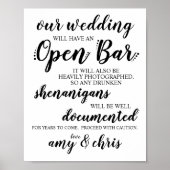 Poster SIGNE mariage Open Bar Funny Drunken Shenanigans (Devant)