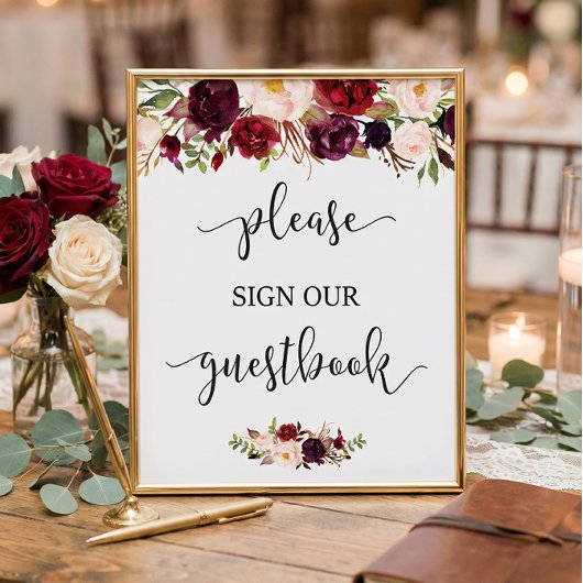 Poster SIGNE Mariage Rustique Burgundy Rouge Floral