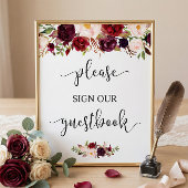 Poster SIGNE Mariage Rustique Burgundy Rouge Floral