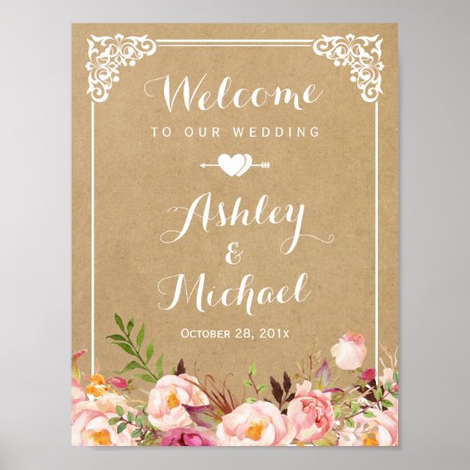 Poster SIGNE MARIAGE | Rustique Vintage de cadre Kraft (Devant)