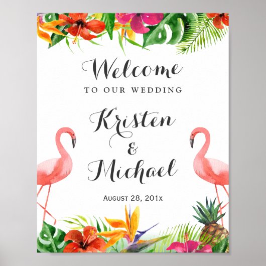 Poster SIGNE Mariage Tropical Floral Flamant rose Couple  (Devant)