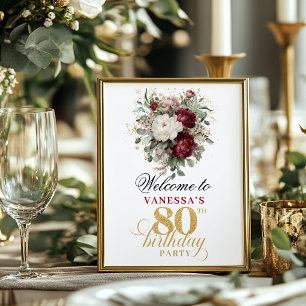 Poster Signe moderne boho blush burgundy 80e anniversaire
