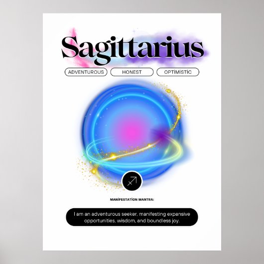 Poster Signe moderne Zodiac Sagittarius Citation Élément  (Devant)