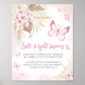 Poster Signe Ne dites pas Bébé Shower Bébé Papillon Rose (Devant)