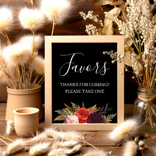 Poster Signe noir Boho Fête des mariées florale Faveurs