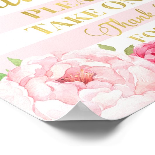 Poster Signe or rose rayures Aquarelle Fleurs Faveurs Sig (Coin)