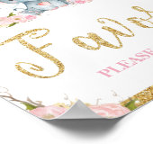 Poster Signe rose Baby shower des éléphants floraux Faveu (Coin)