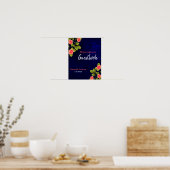 Poster Signe Rose bleu foncé et corail (Cuisine)