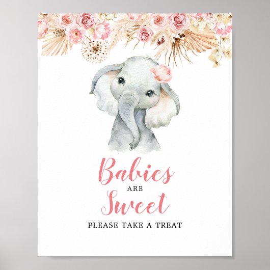 Poster Signe rose Boho Elephant Girl Baby sont doux (Devant)