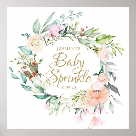 Poster Signe Rose or de bois Sprinkle Script bébé (Devant)